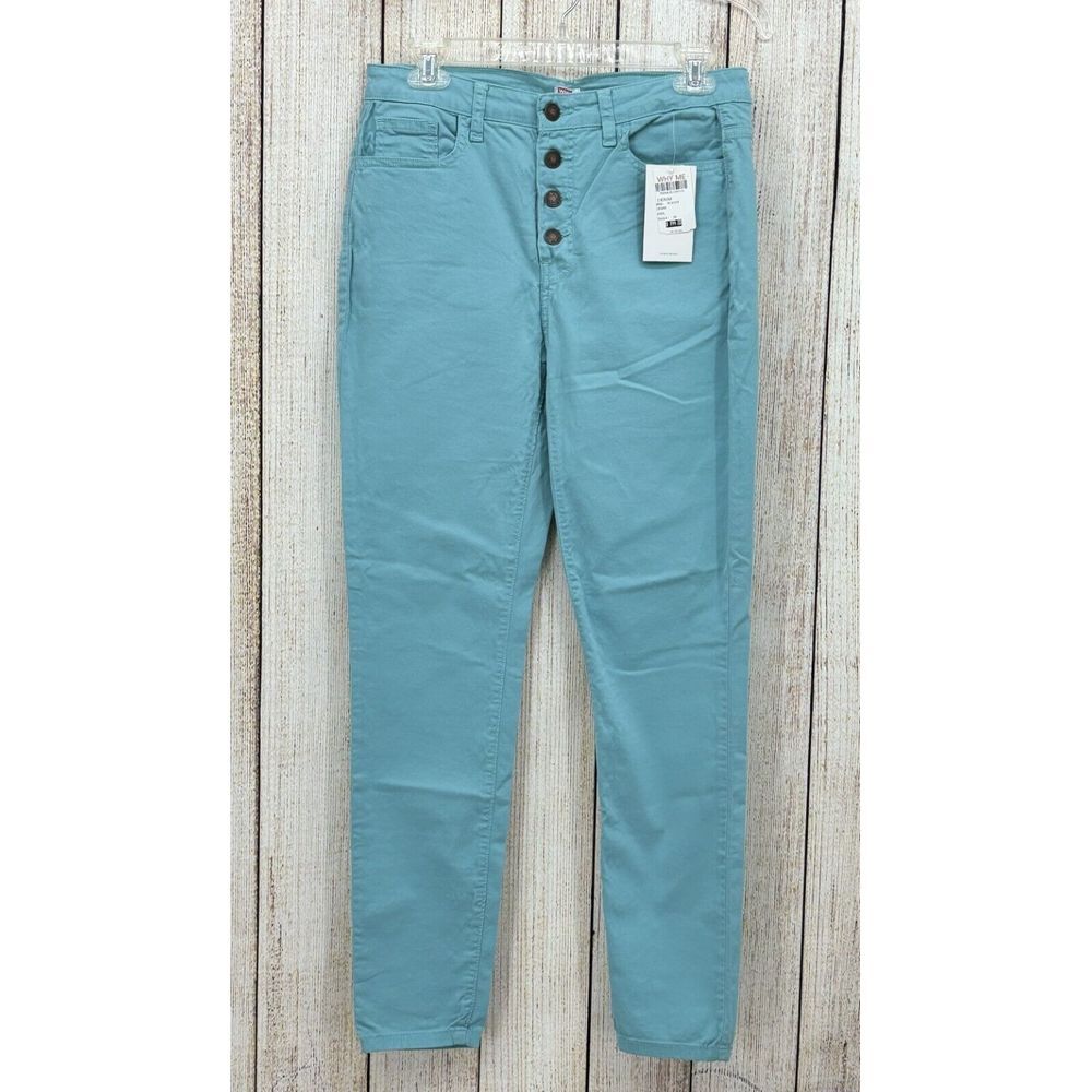 Why Me‎ Mid Rise Skinny Jeans Size 32 Turquoise Blue Button Fly NWT